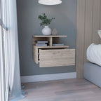 Depot E-Shop Seward Floating Nightstand, Wall Mounted With Single Drawer And 2-Tier Shelf, Light Gray