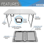 Techni Home Height Adjustable 4 Ft Granite White Folding Table – Premium 4 Foot Folding Table Ideal For Camping, Picnic, Party Or As Kids Table