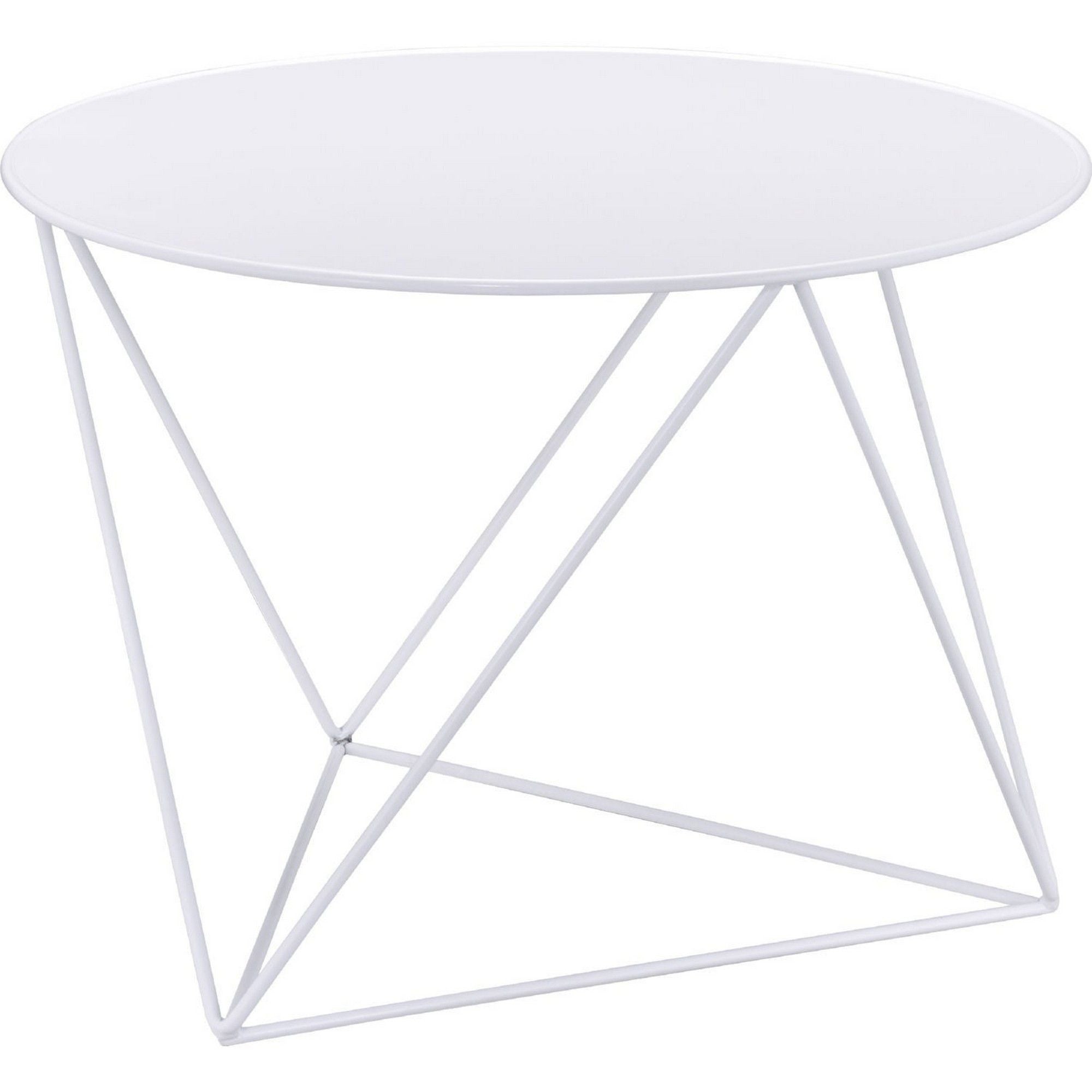 Accent Table with Open Geometric Base and Round Top, White