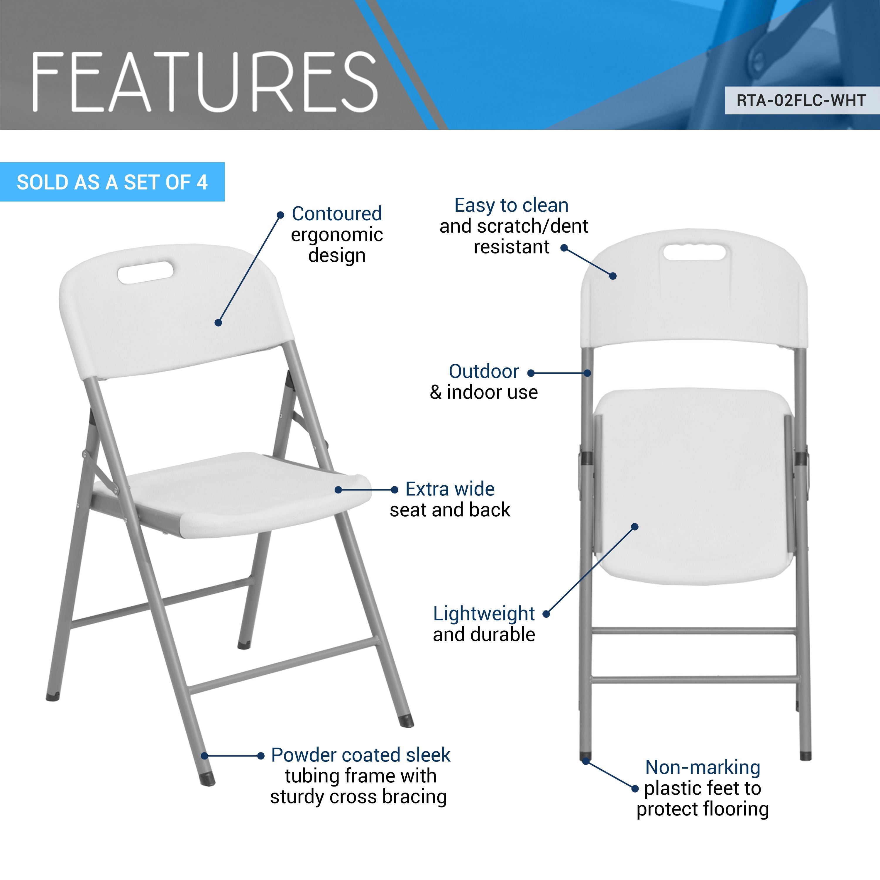 Techni Home Premium Comfort Granite White Folding Chairs ?Ergonomic, Durable, & Versatile For Indoor Or Outdoor Use ?Set Of 4