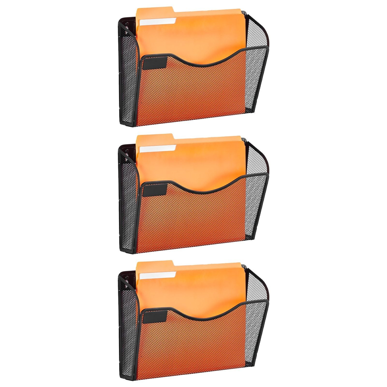 Vevor Hanging Wall Files Organizer, 3 Pack Single Pocket Mesh Wall File Holder, Metal Wall Folder Organizer With Nametag Label,
