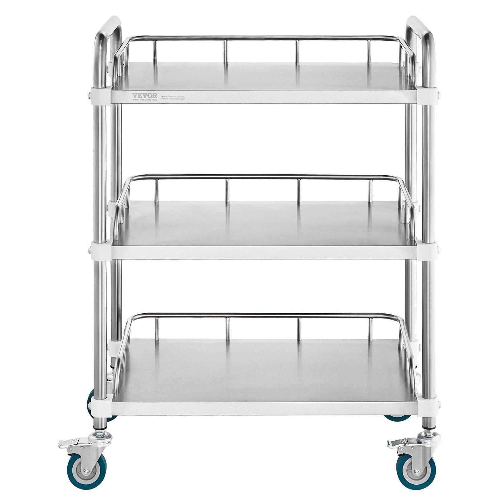 VEVOR Lab Rolling Cart, 3-Shelf Stainless Steel Rolling Cart, Lab Serving Cart with Swivel Casters, Dental Utility Cart for Clin