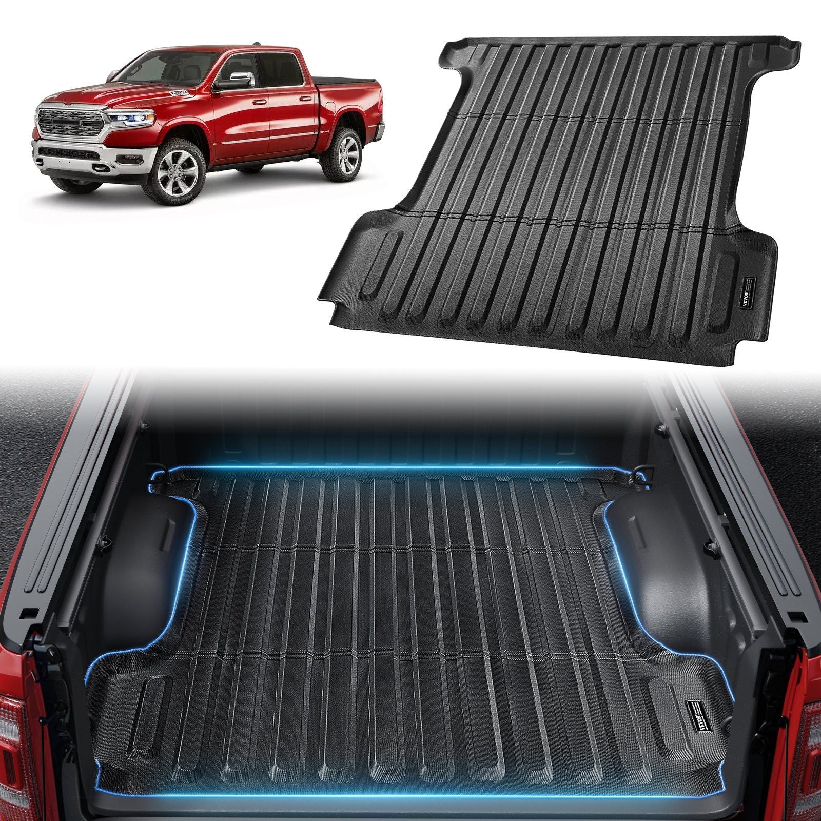 Vevor Truck Bed Mat Fit 2019-2024 Dodge Ram1500 Tpe Truck Bed Liner Accessories