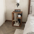 Walnut Black Nightstand with Open Storage