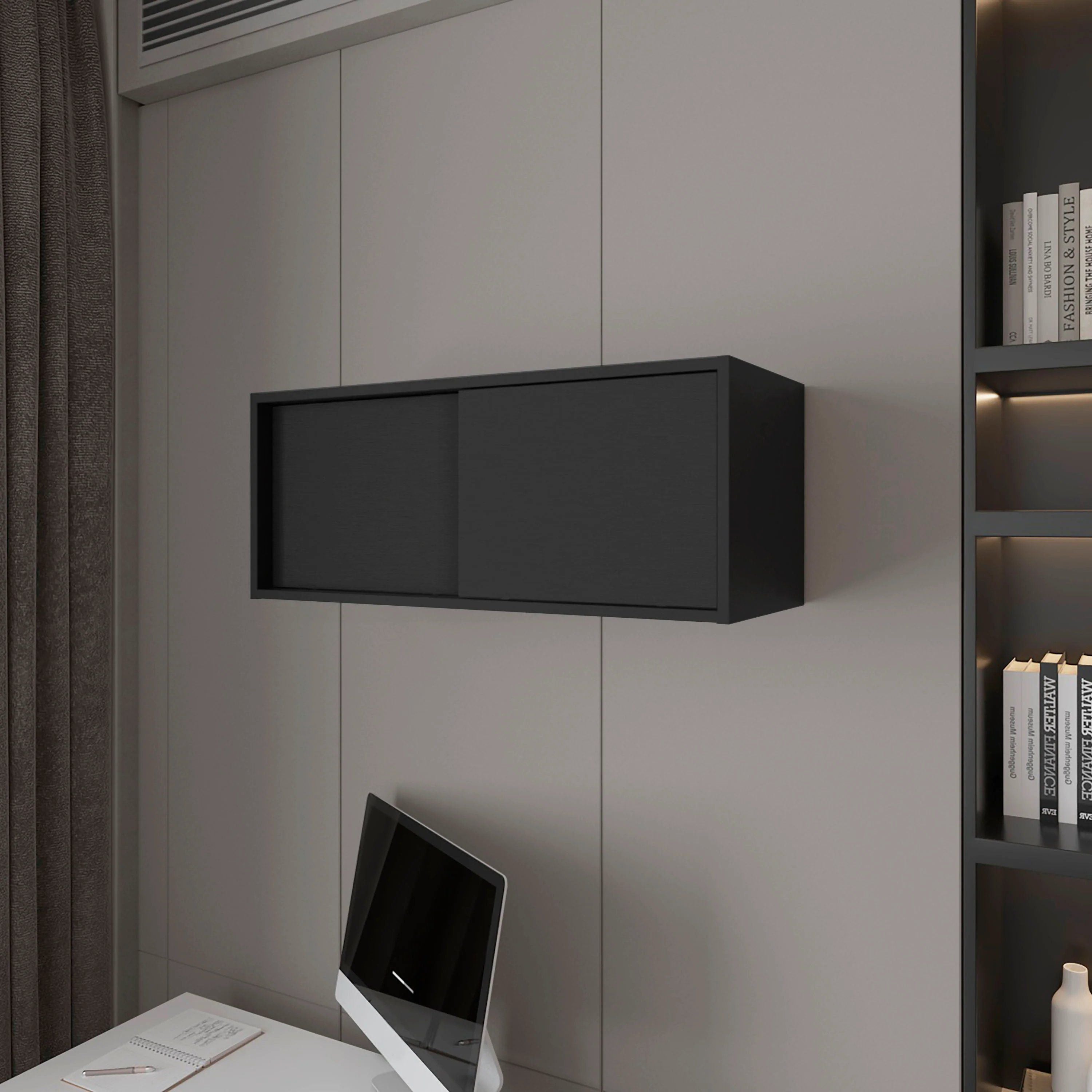 Black Floating Cabinet with Sliding Door
