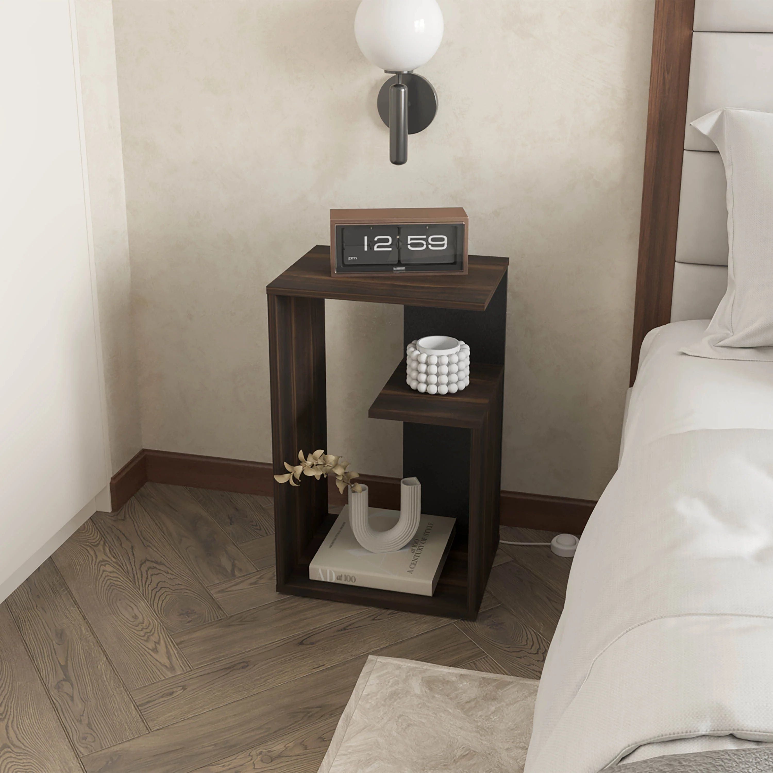 Camel Black Nightstand with Open Storage