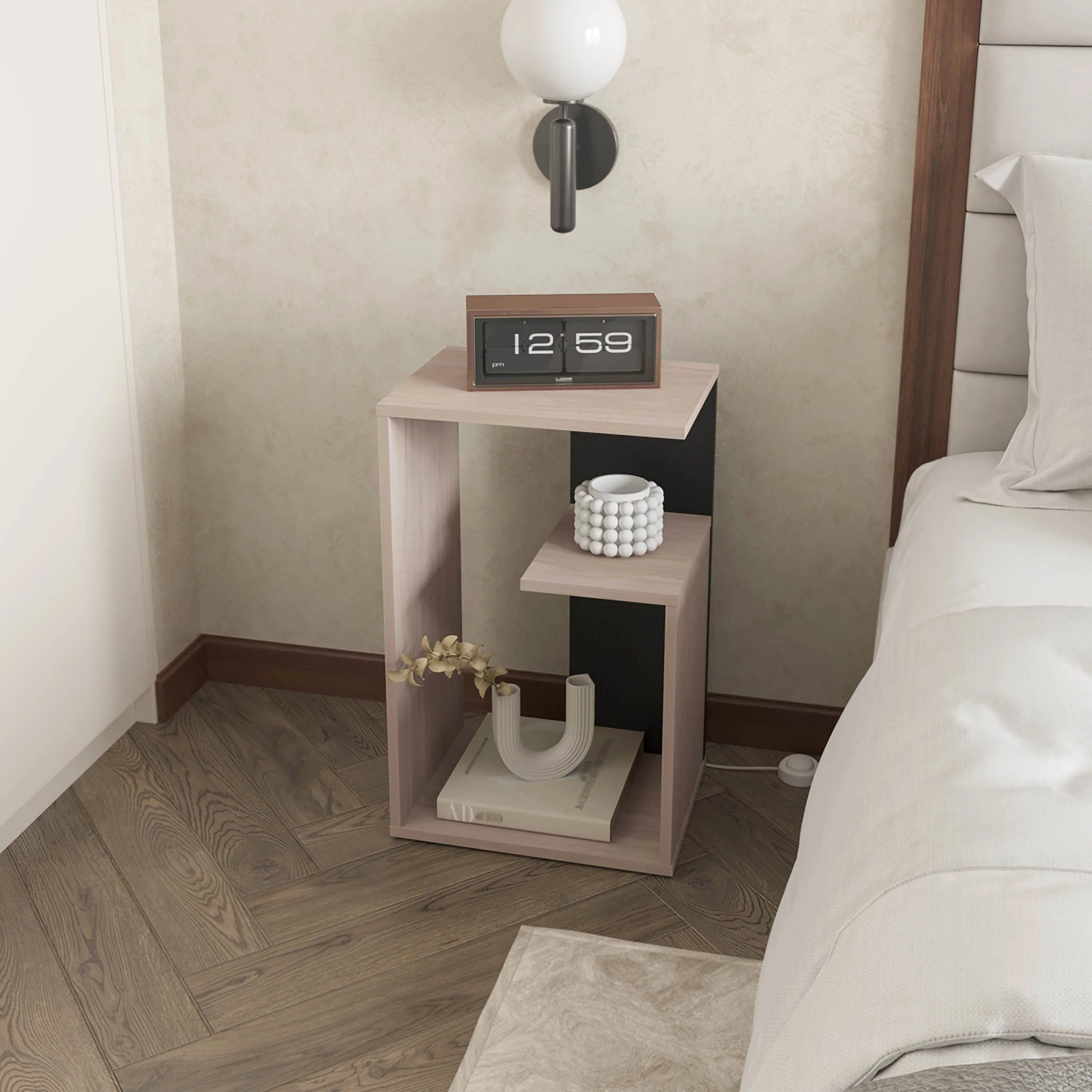 Pearl Black Nightstand with Open Storage