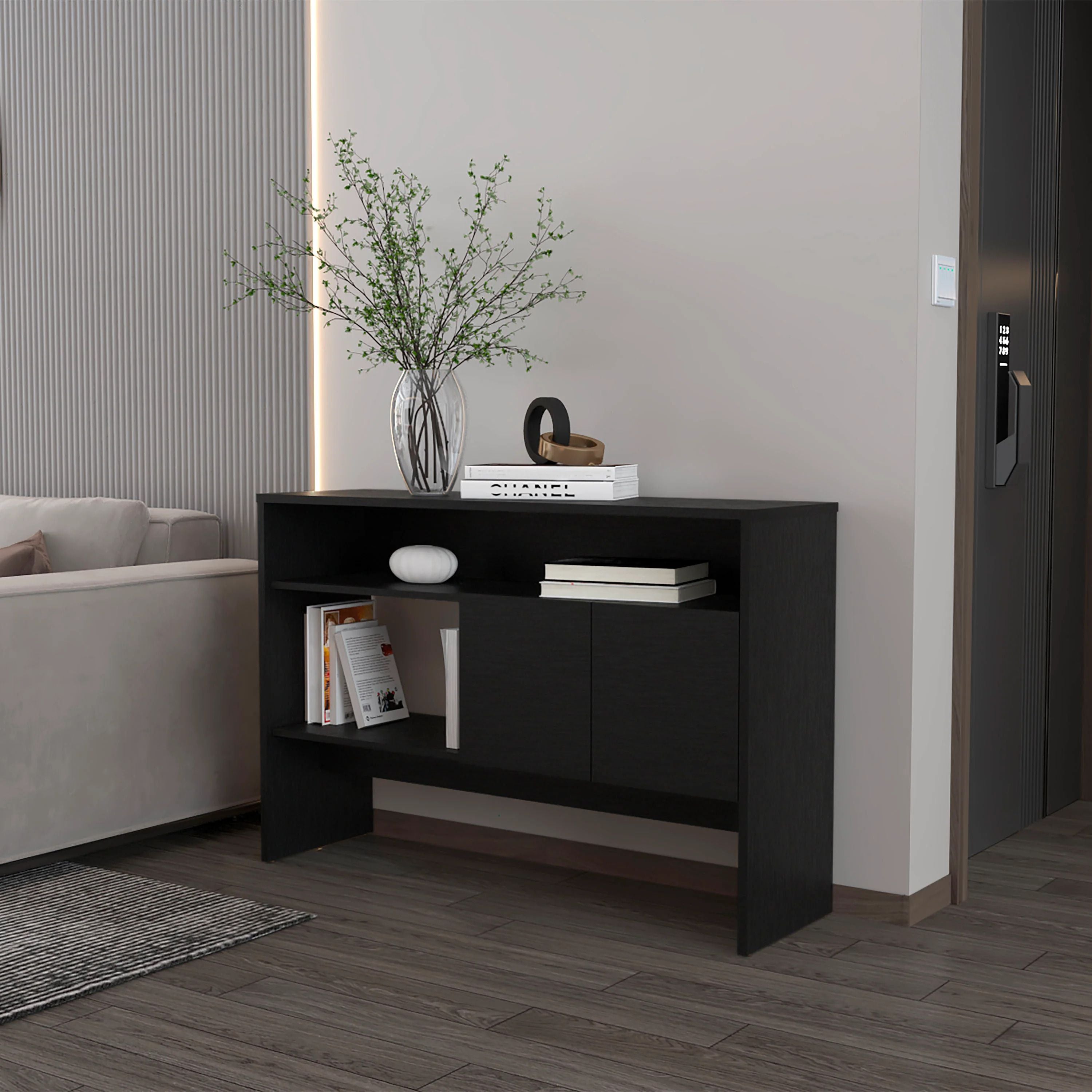 Black Console Table with Two Doors