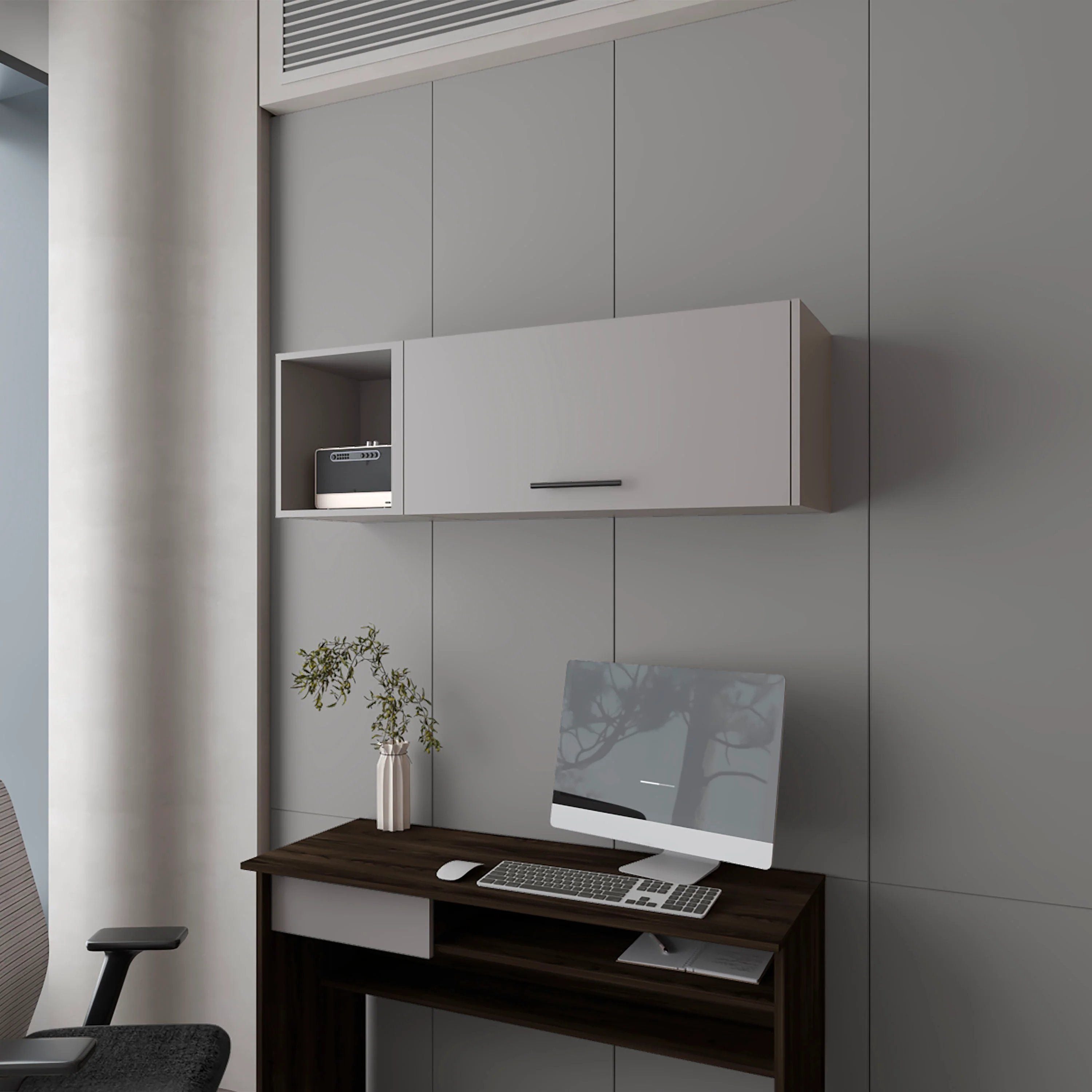 Smoke Wall Cabinet with Pneumatic Arms and Open Storage