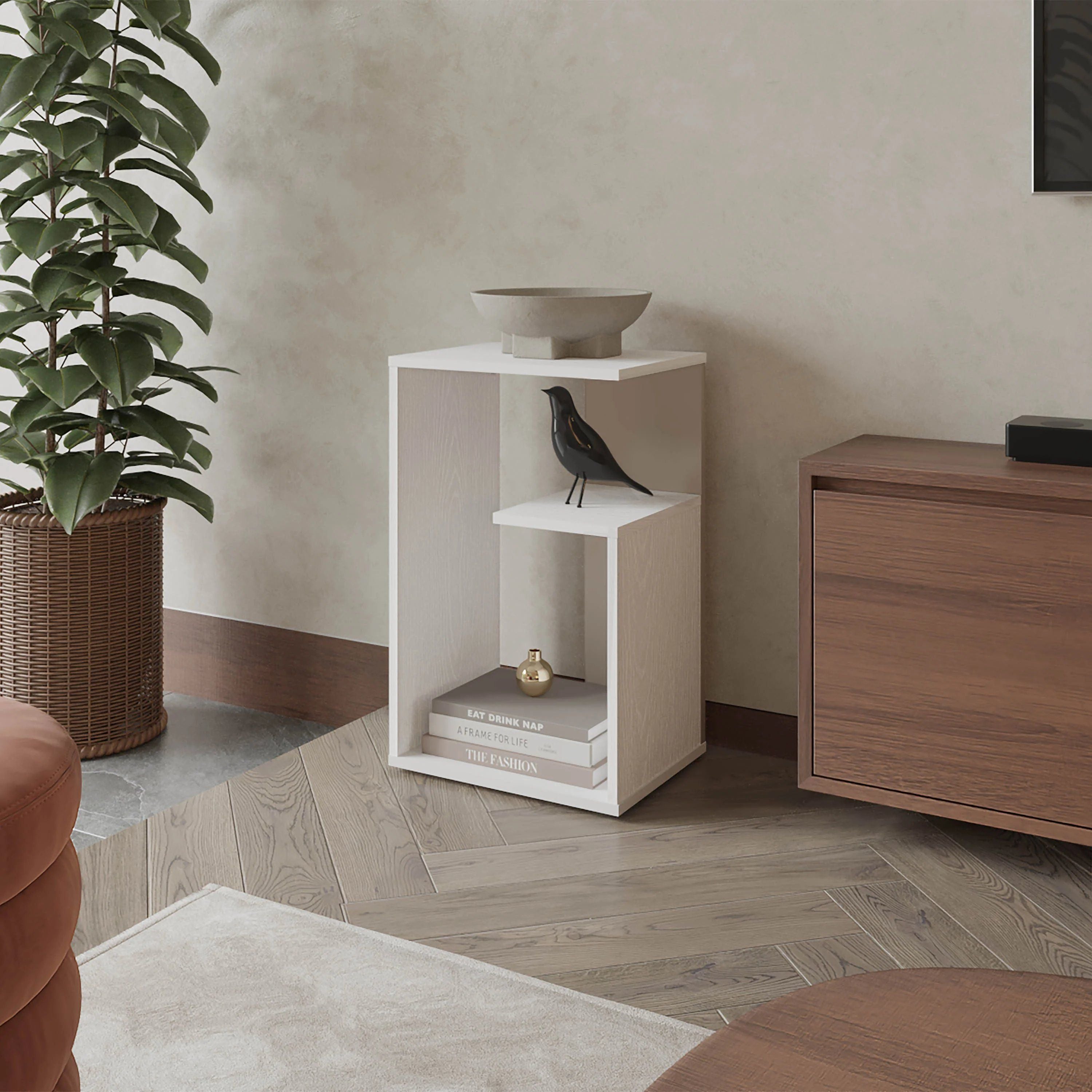 White Side Table with Open Storage