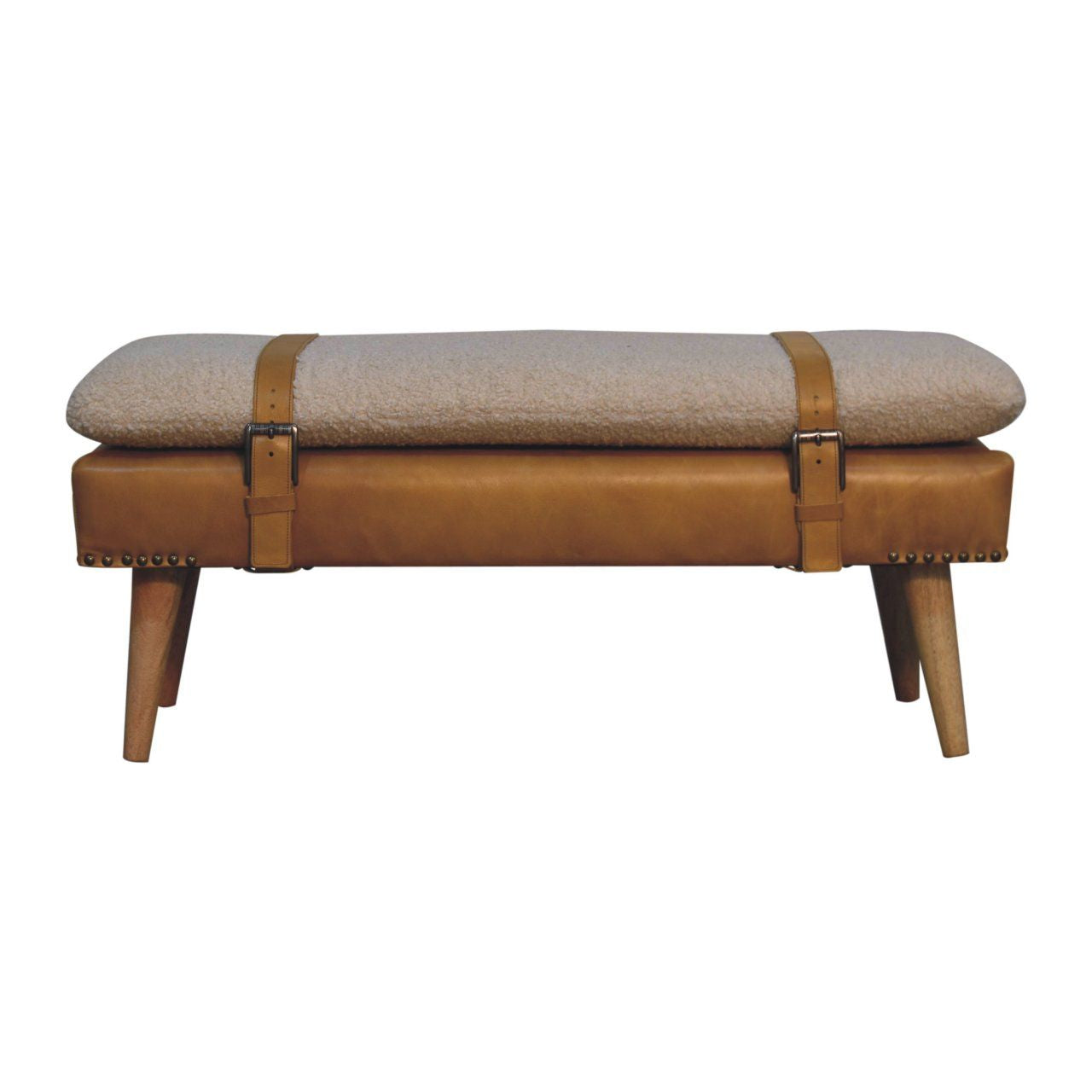 Boucl Buffalo Hide Tan Leather Bench
