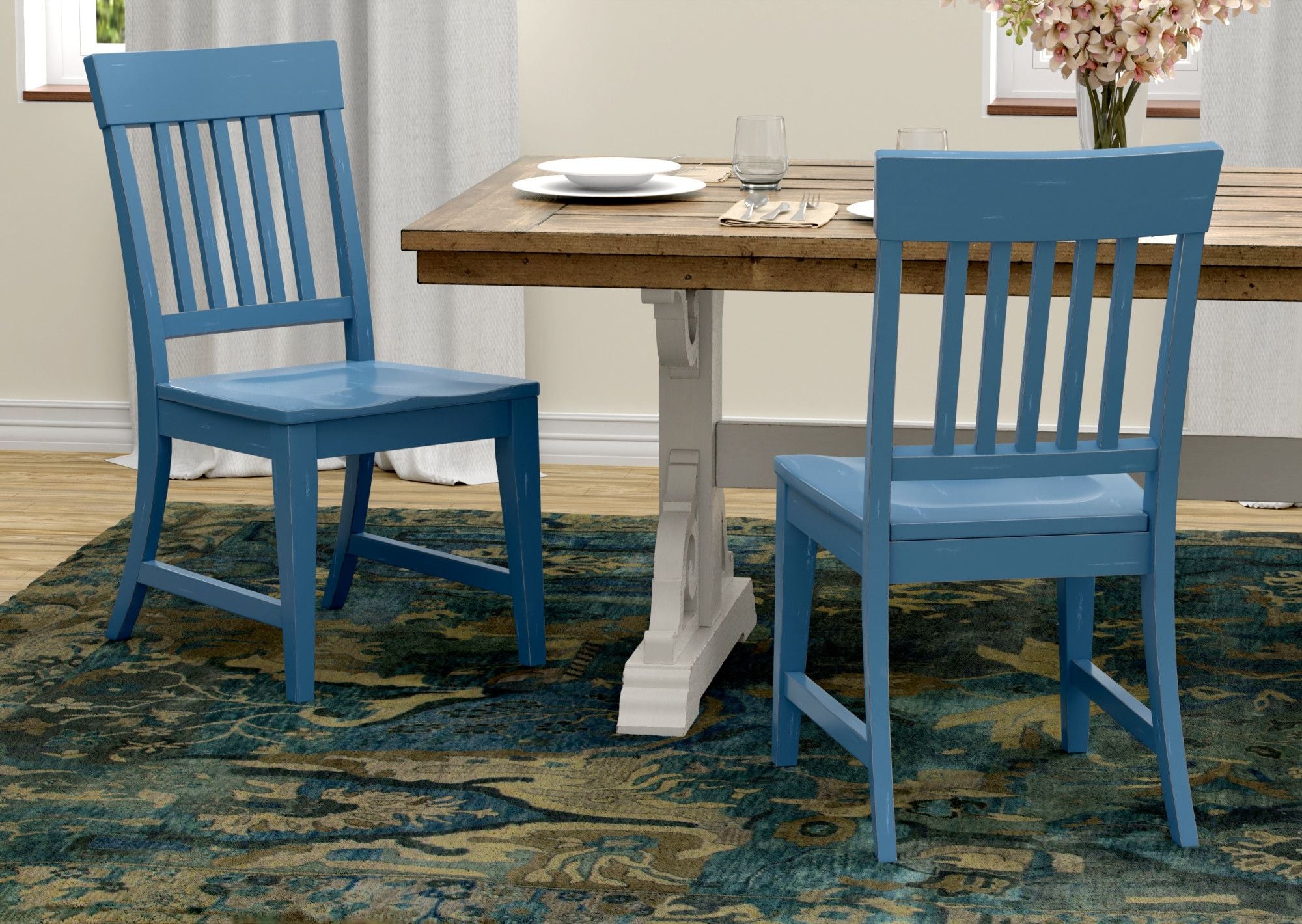 Wallace & Bay Haidel Blue Slat Back Dining Chairs, Set of 2