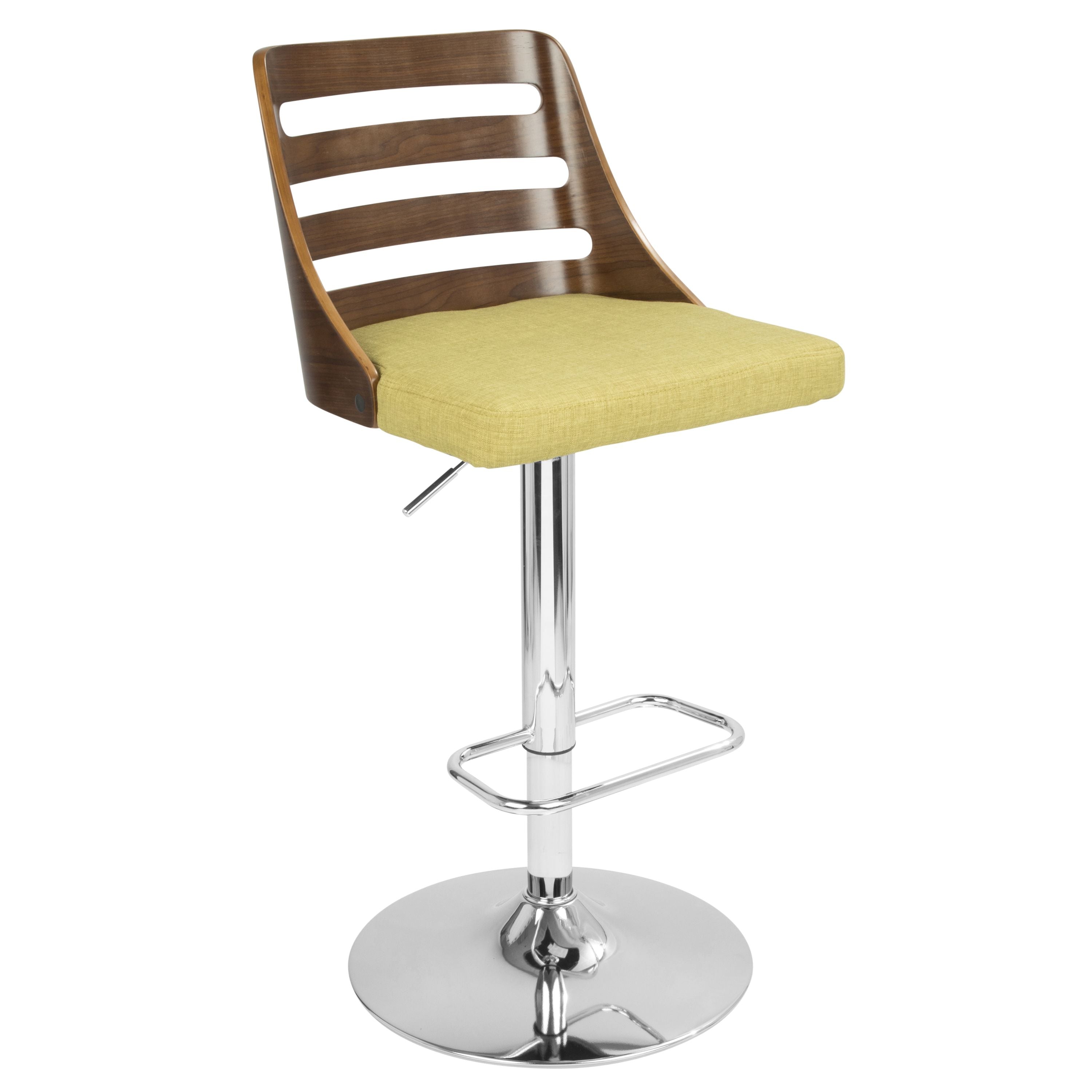 Trevi Mid-Century Modern Adjustable Barstool with Swivel in Walnut and Green by LumiSource