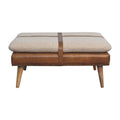 Large Square Boucl Buffalo Hide Brown Leather Footstool
