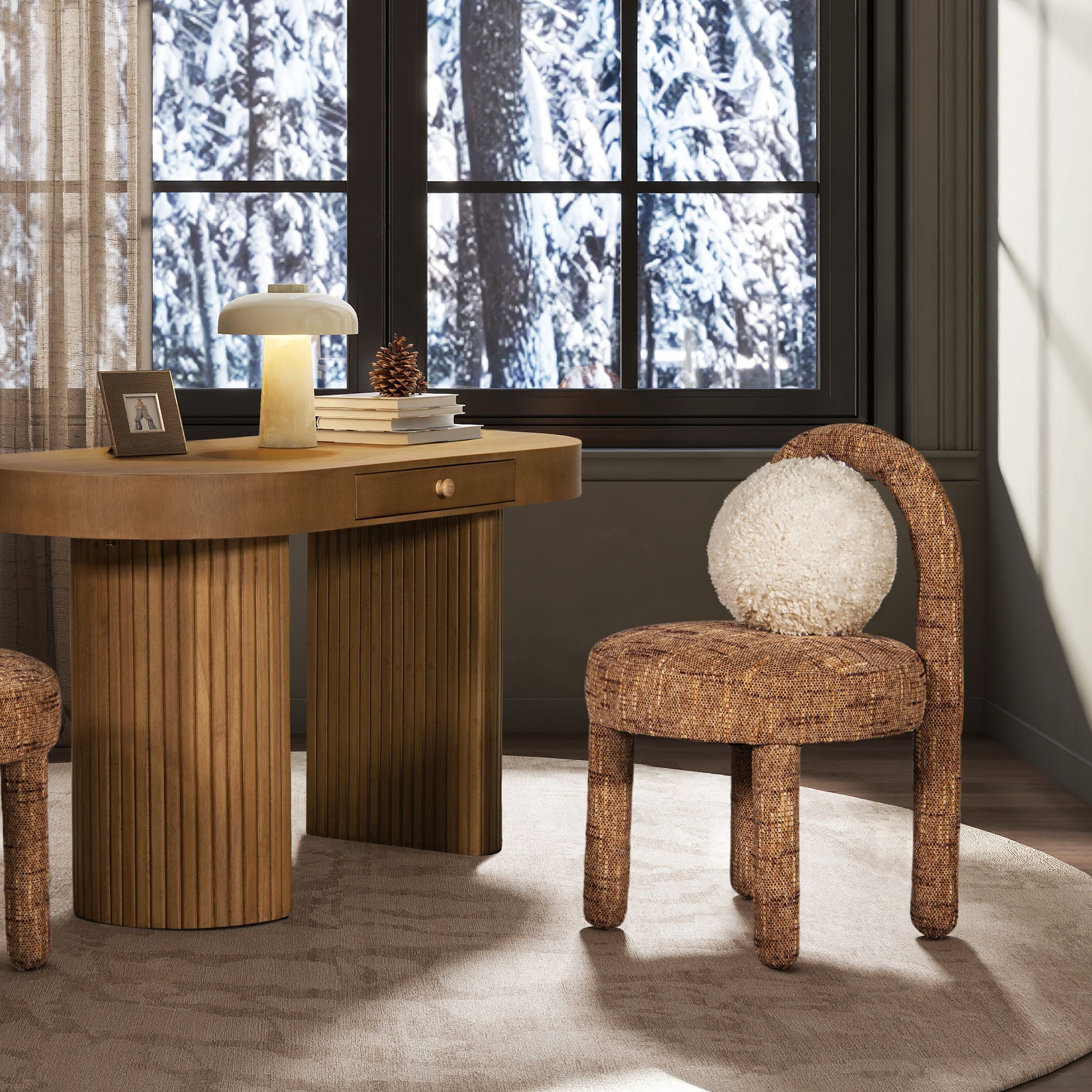Penny Round Arched Upholstered Dining Side Chair, Set of 2, Golden Rust Orange Chenille