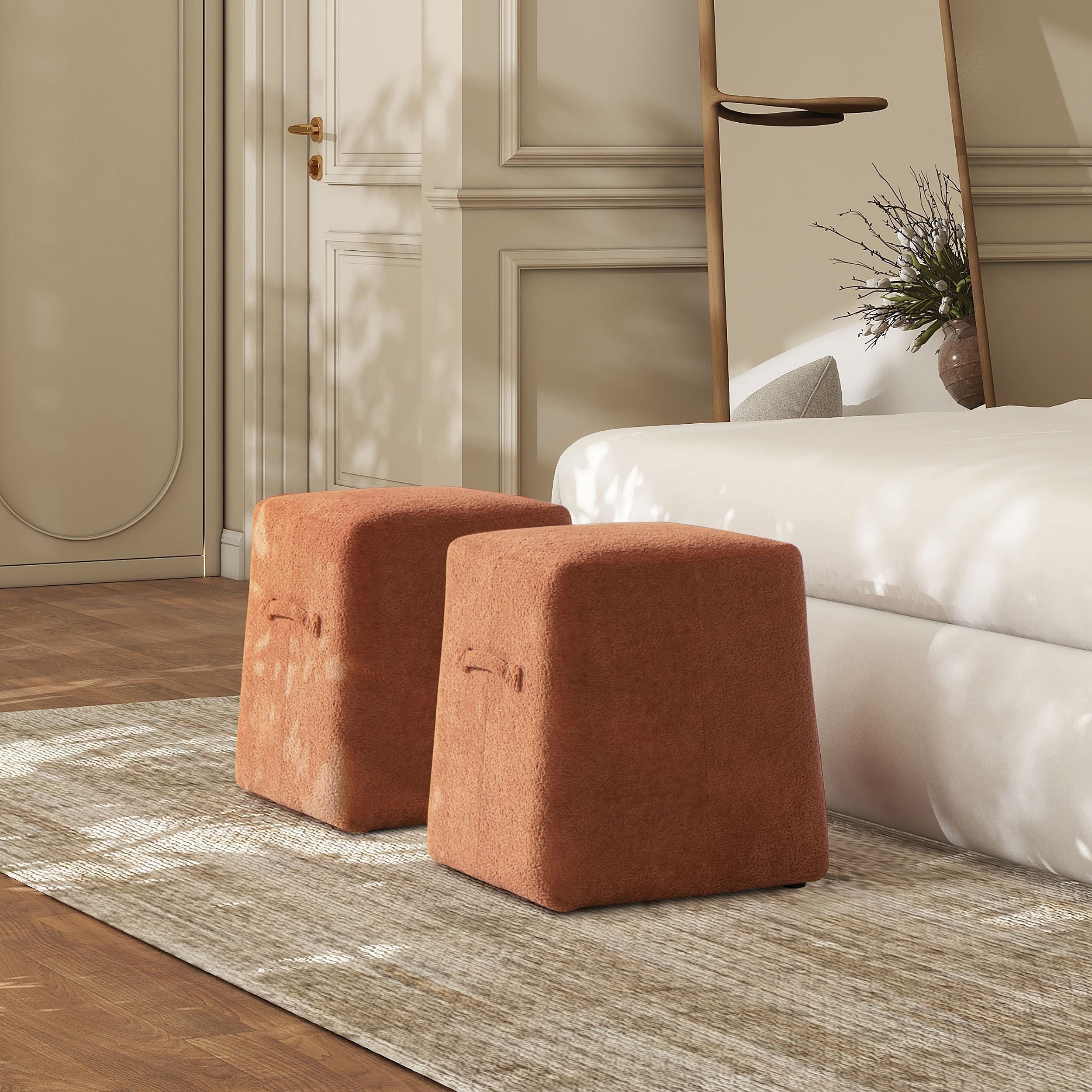 Oliver 16 Tapered Square Upholstered Ottoman, Spice Orange Fleeced Teddy