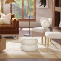 Nest 19.5 Low Round Upholstered Ottoman, Almond White Chenille