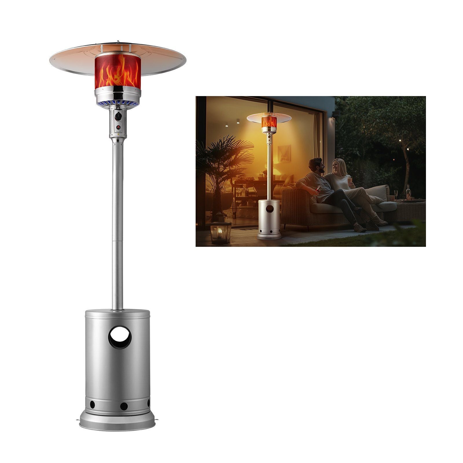 Vevor Propane Patio Heater 50000Btu Tall Hammered W/Round Table Outdoor Silver