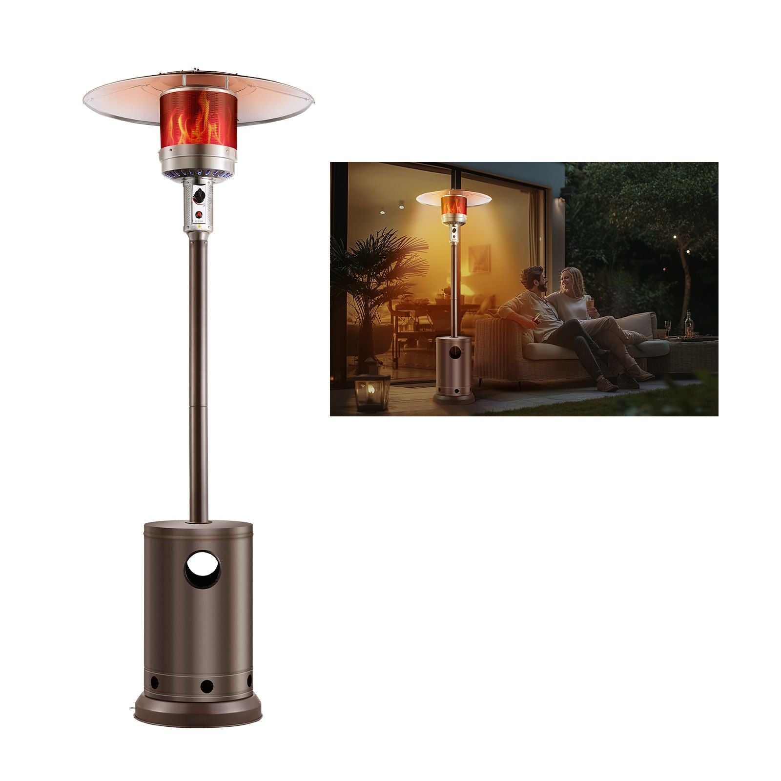 Vevor Propane Patio Heater 50000Btu Tall Hammered W/Round Table Outdoor Bronze