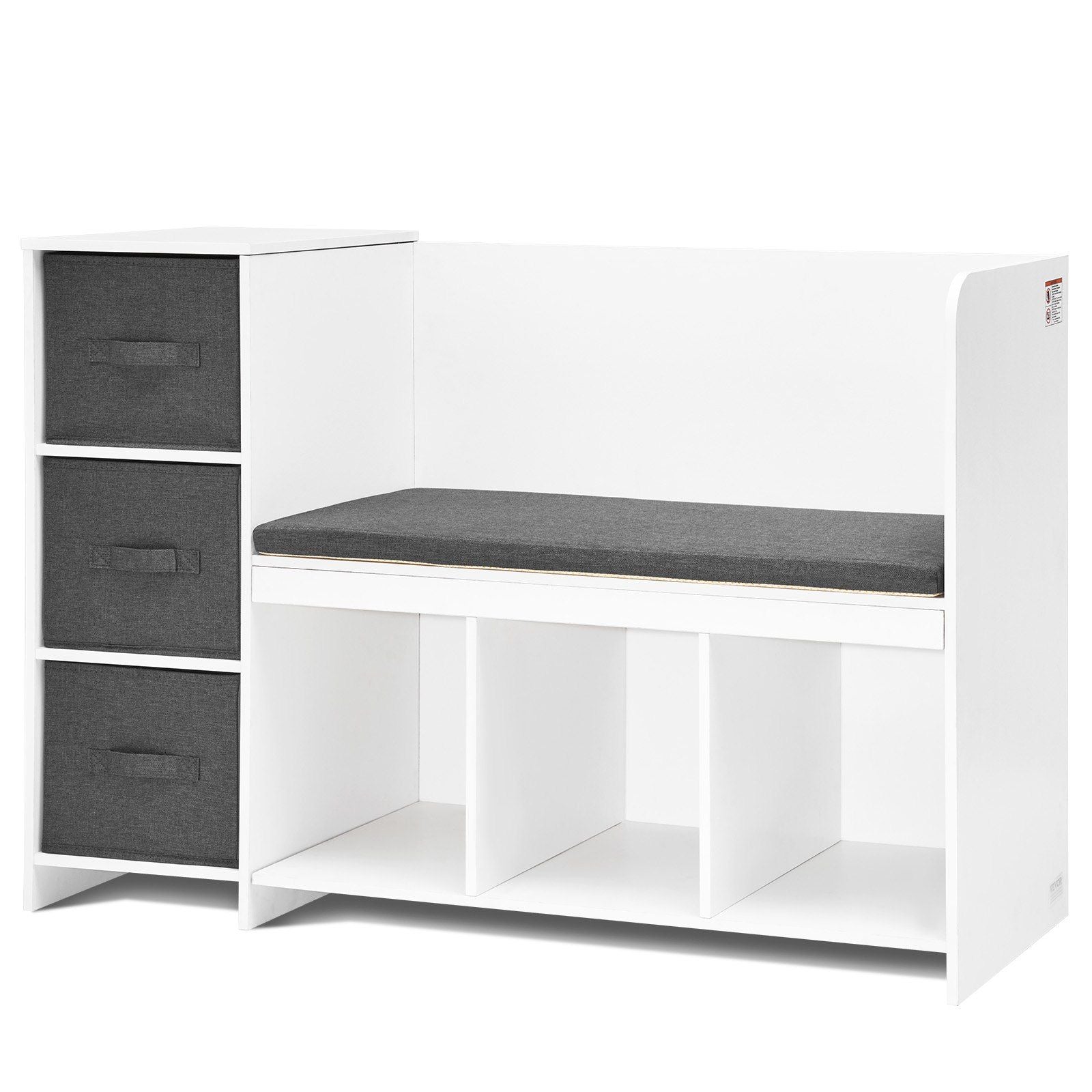 VEVOR Kids Reading Nook Bench, Toddler Bookshelf and Bookcase with Detachable Seat Cushion, 6-Cubby Storage Organizer Bench with