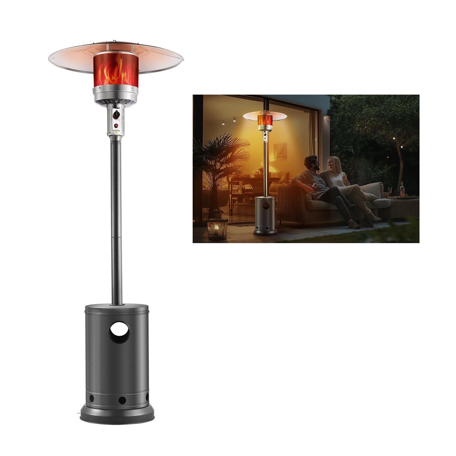 Vevor Propane Patio Heater 50000Btu Tall Hammered W/Wheels Outdoor Silver Gray