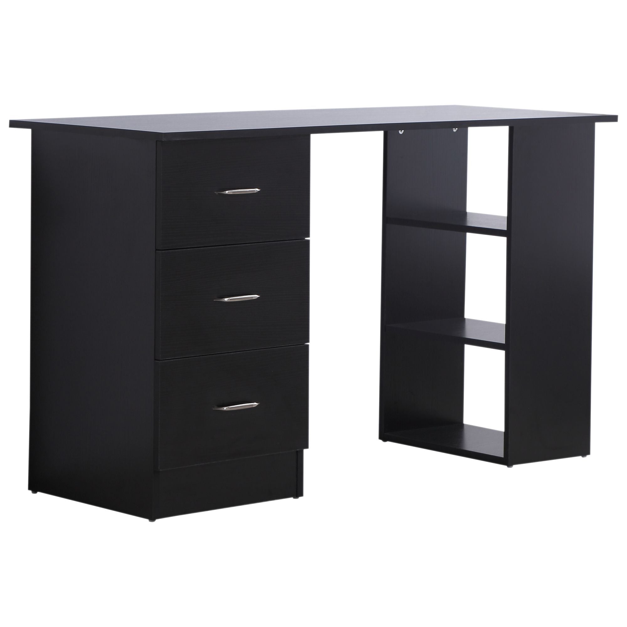 47 Modern Home Office Computer Workstation Desk with 3-Tier Shelves 3 Storage Drawers - Black