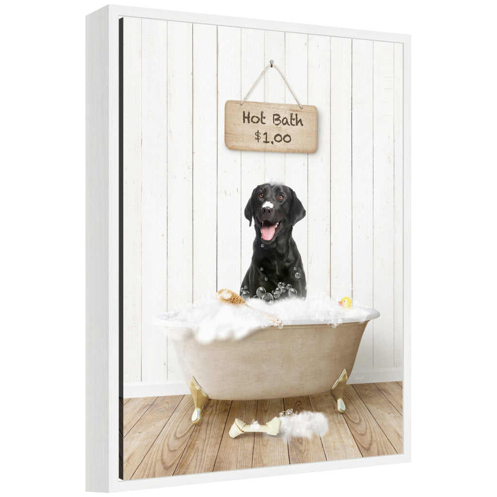 Sylvie Black Lab in Farmhouse Hot Bath Framed Canvas by Amy Peterson