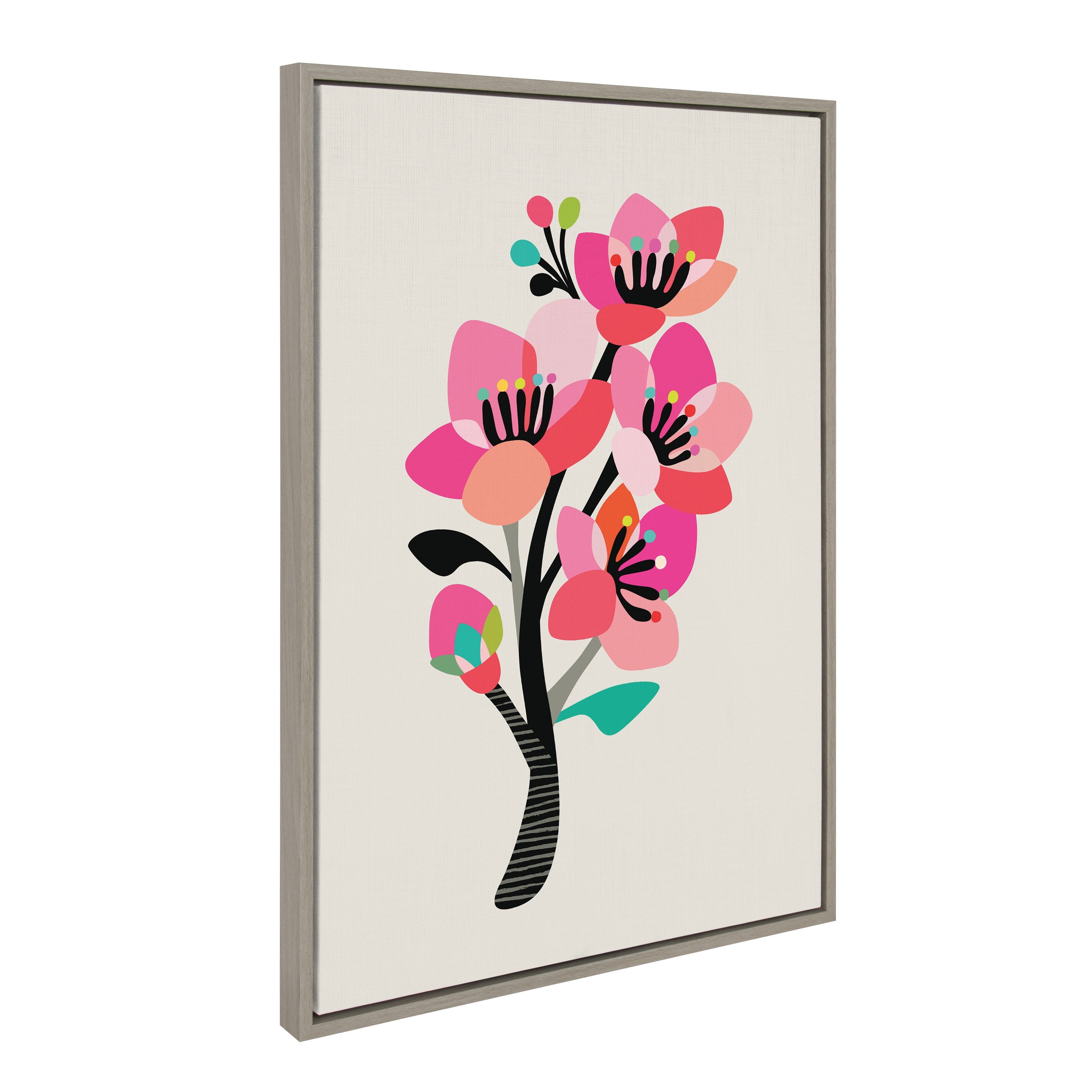 Sylvie Mid Century Modern Cherry Blossoms Framed Canvas by Rachel Lee of My Dream Wall