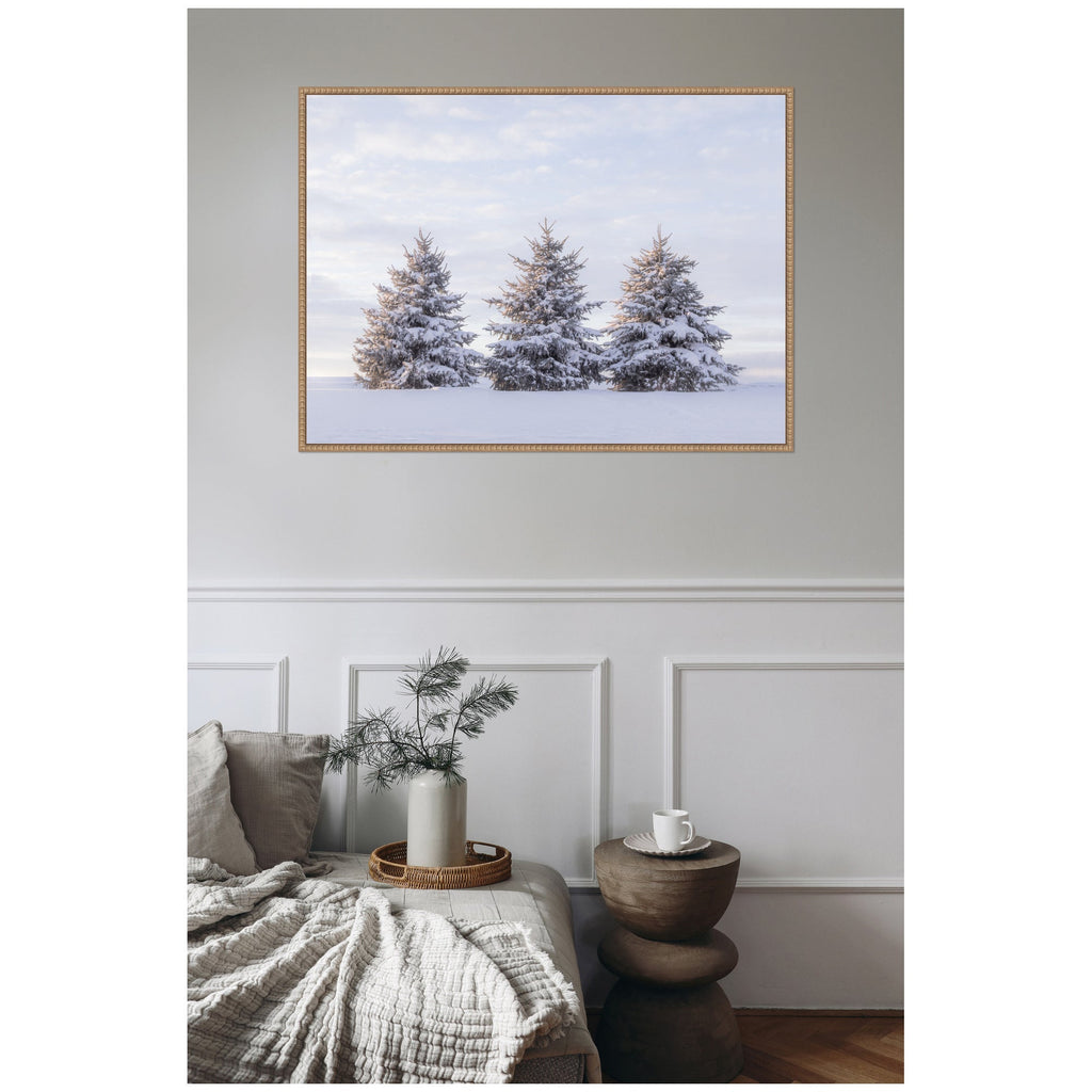 Sylvie Beaded Snowy Pine Trees Framed Canvas by Stephanie Klatt