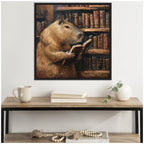 Sylvie Colorful Traditional Capybara Reading in Library Framed Canvas by The Creative Bunch Studio