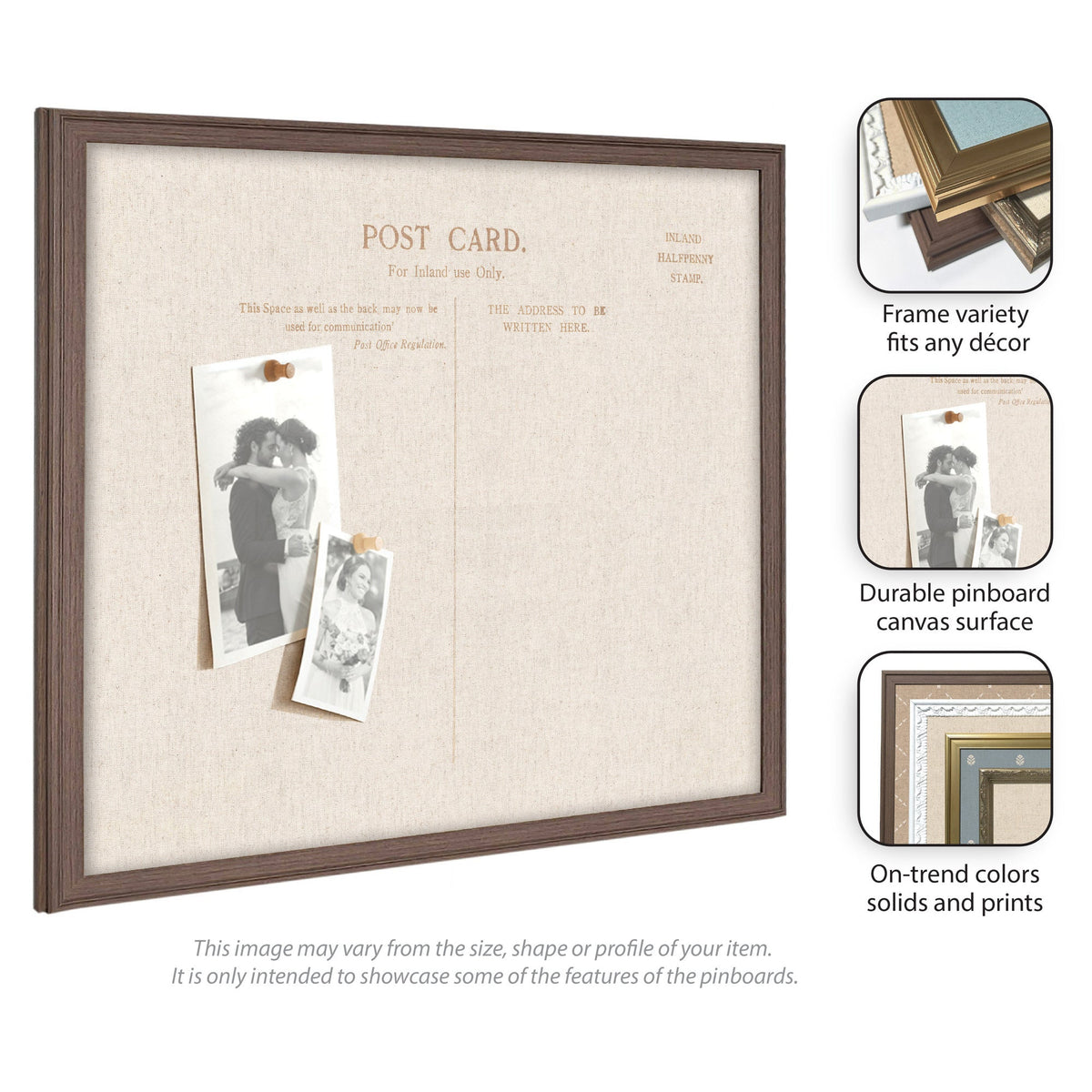 Framed Fabric Pinboard Linen Vintage Post Card Wall Organization