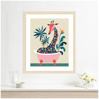 Framed Art Mid Century Modern Giraffe in Bathtub by Rachel Lee