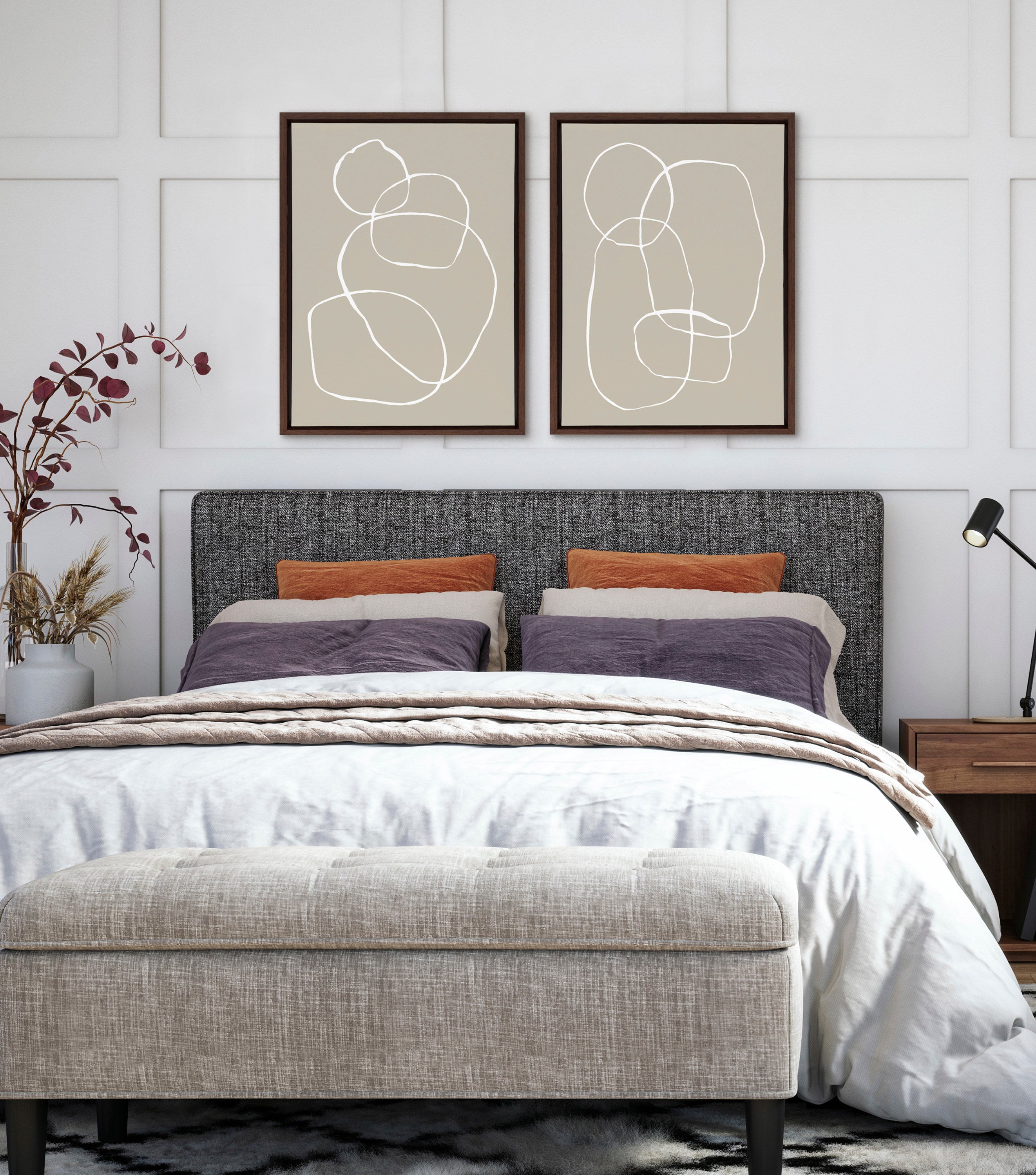 Sylvie Beige Going in Circles Framed Canvas Set by Teju Reval of SnazzyHues