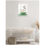 Sylvie Penguins in Eclectic Green Panel Wall Bathtub Framed Canvas by Amy Peterson