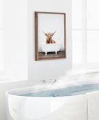 Blake Highland Cow in Tub Color Framed Printed Glass by Amy Peterson Art Studio