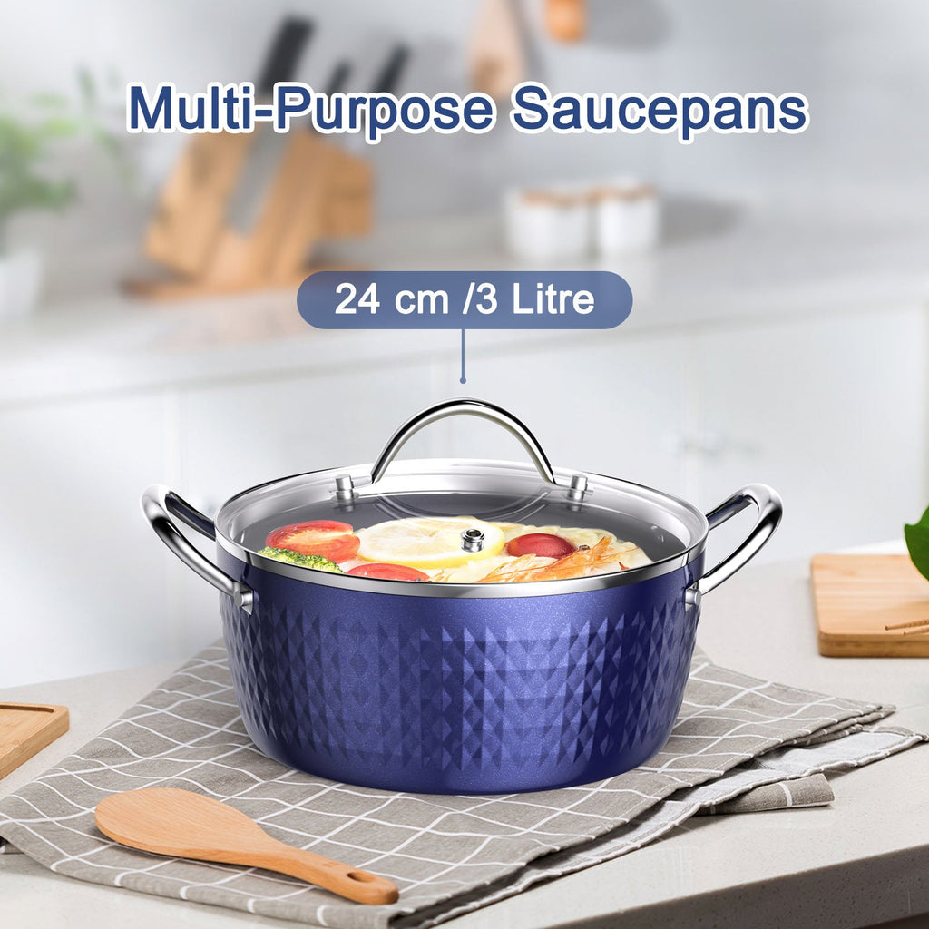 CasaFoyer 24cm Induction Casserole Dish with Lid - 2.2L Non-Stick Stock Pot