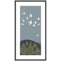 Framed Art Hilltop Flight Linocut Bird by Giuliana Lazzerini