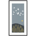 Framed Art Hilltop Flight Linocut Bird by Giuliana Lazzerini