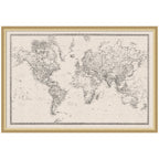 Framed Fabric Pinboard Vintage Black and White Linen World Map Wall Organization