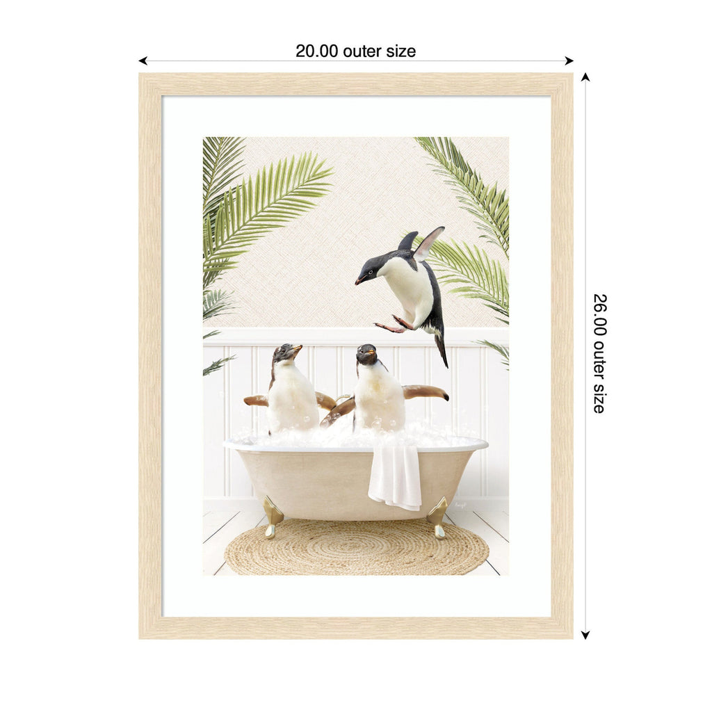 Penguins in Palms Bath by Amy Peterson Framed Wall Art Print