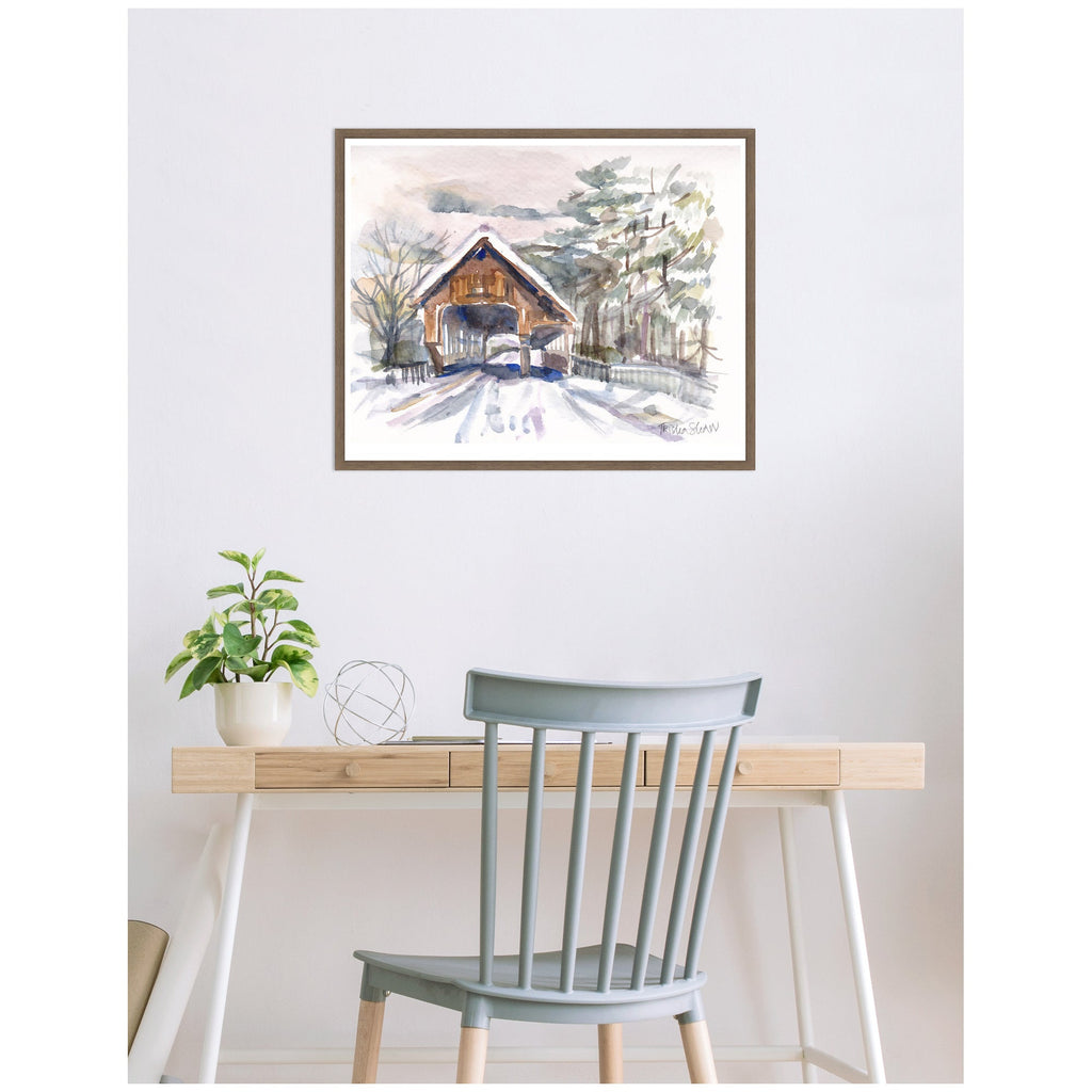 Sylvie Framed Canvas Vermont Snowy Bridge by Patricia Shaw