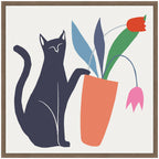 Sylvie Cat Vase 6 Framed Canvas by Hannah Beisang