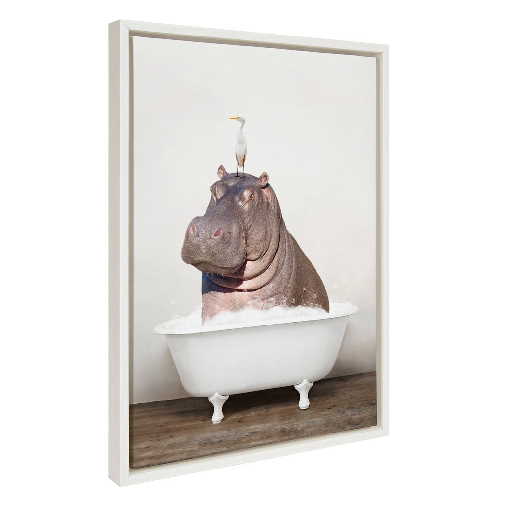 Sylvie Hippo and Bird in Rustic Bath Framed Canvas by Amy Peterson Art Studio