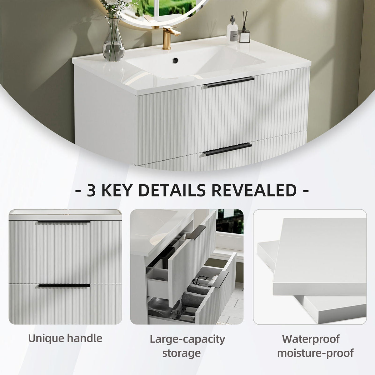 Modern Wall Mounted Floating Bathroom Vanity With Sink And Drawers