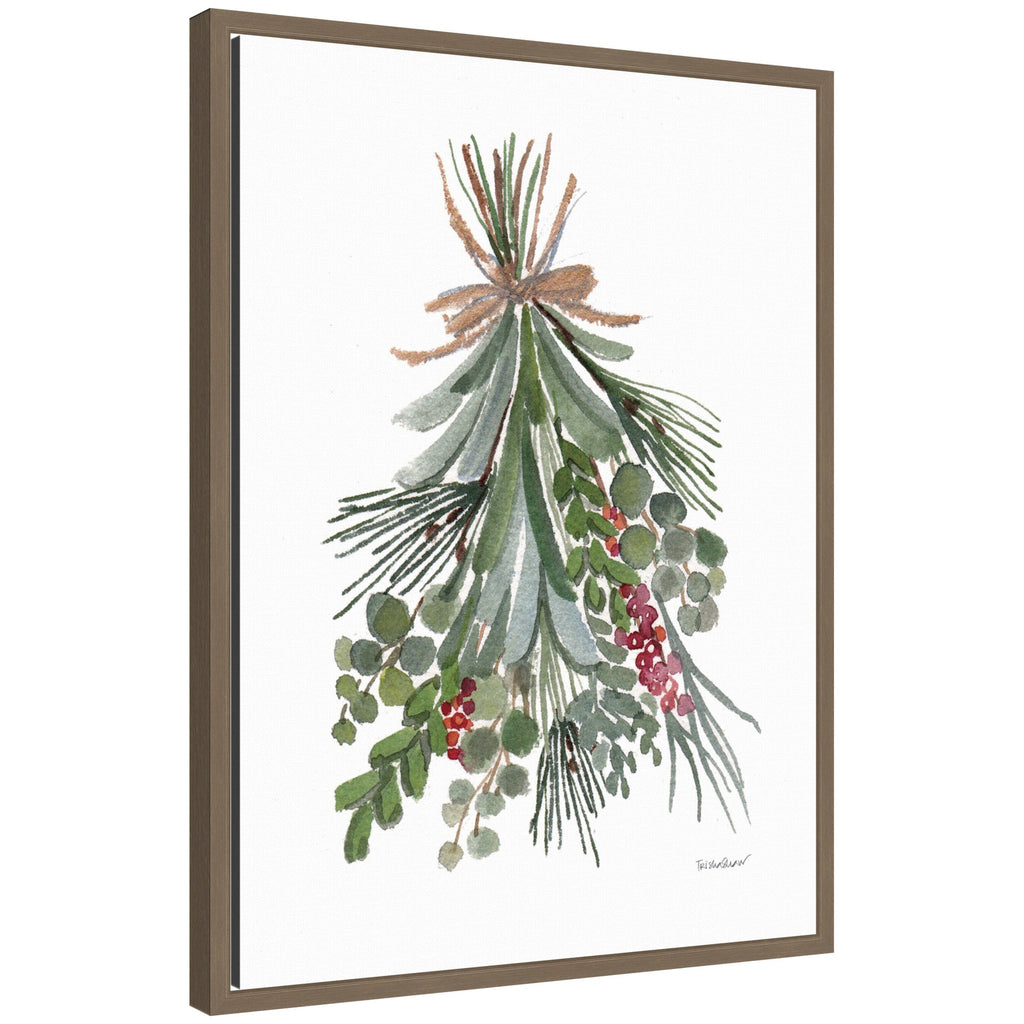 Sylvie Framed Canvas Mixed Greens Holiday Swag by Patricia Shaw