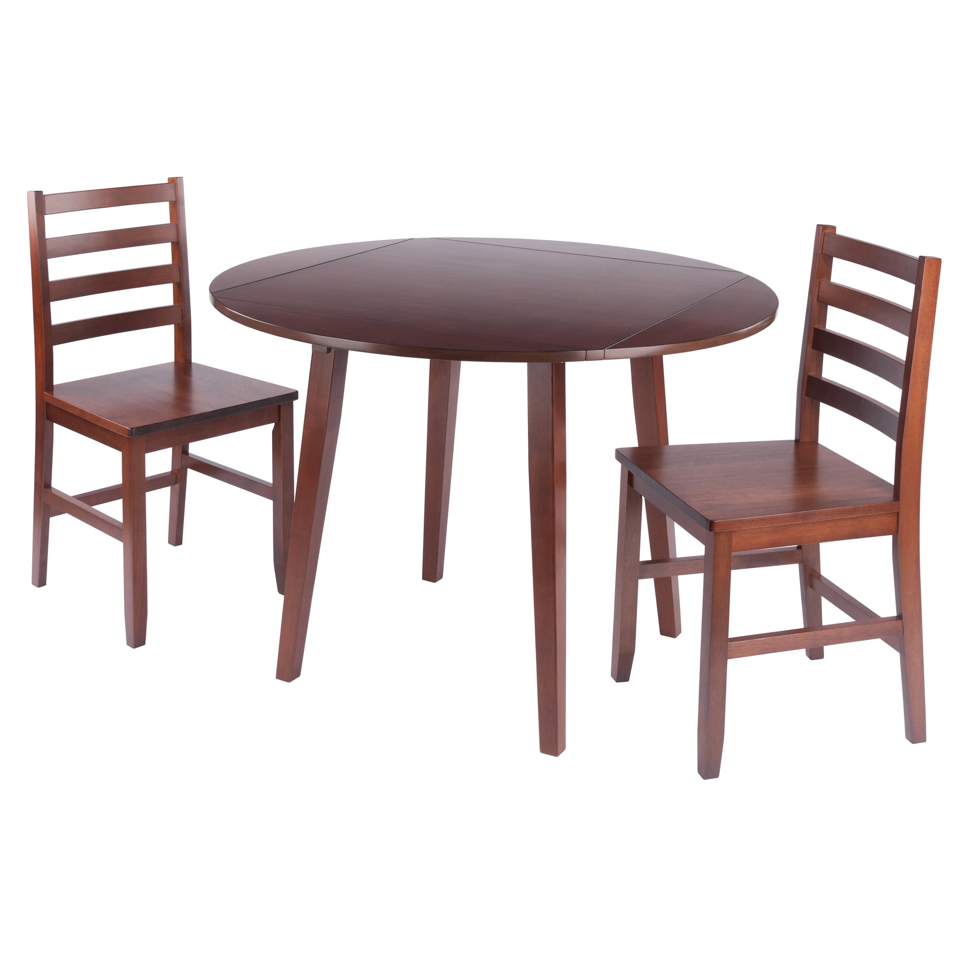 Dawson Extendable Round Dining Table with 2 Ladder-Back Chairs, 43 Wide, Walnut