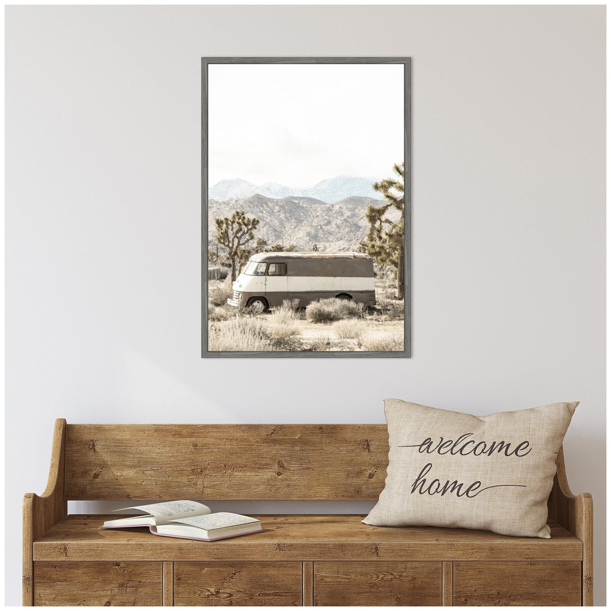Sylvie Rustic Desert Vintage Van in Joshua Tree Framed Canvas by Saint and Sailor Studios