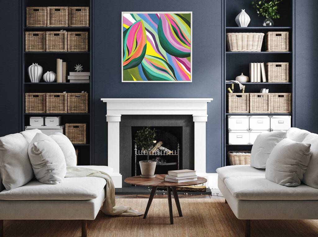 Sylvie Beaded Abstract Colorful Leaves Framed Canvas by Carey Copeland