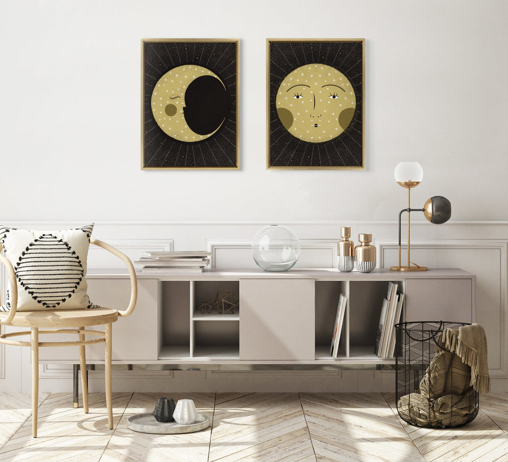 Sylvie Moon Print and Sun Print Framed Canvas Set by Stacie Bloomfield of Gingiber