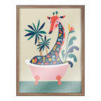 Blake Mid Century Modern Giraffe in Bathtub Framed Printed Glass by Rachel Lee of My Dream Wall